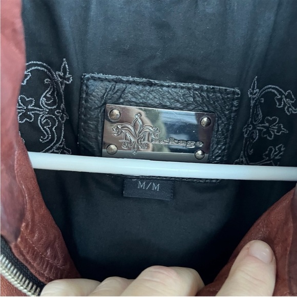 Mackage Moto Lamb Leather Concealed Hood Brown Jacket size Medium - Picture 9 of 15